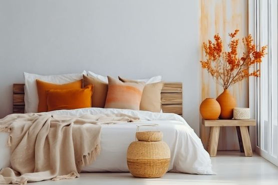 dormitorio en tonos naranja